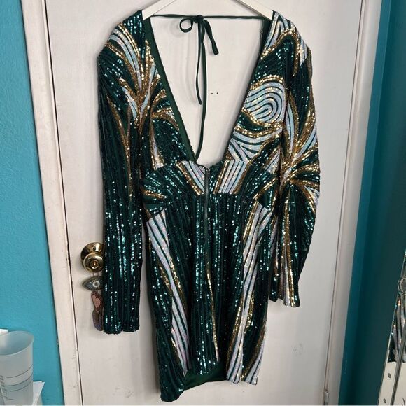 Lux plus size plunging V low neckline prom formal formal evening sequin dress - Picture 9 of 11